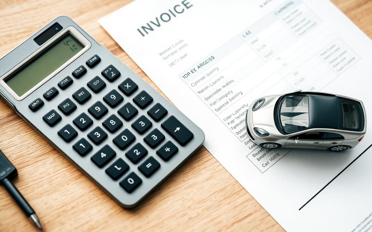 Calculator and invoice representing EV charging cost analysis