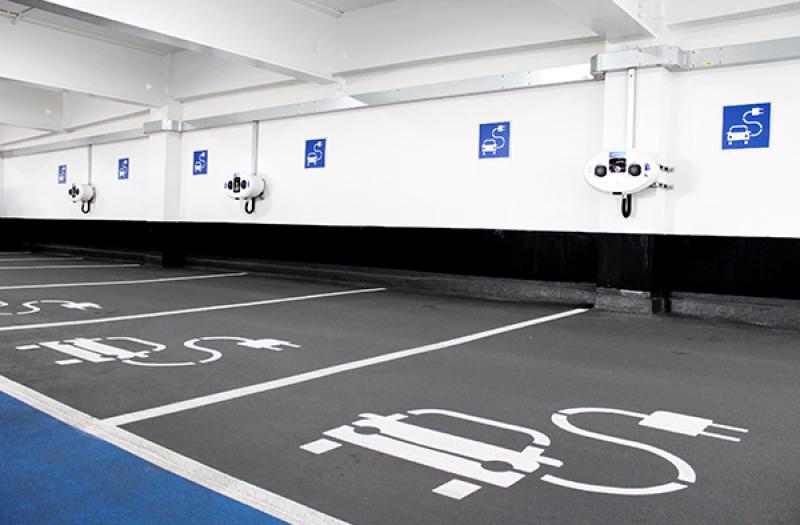 Residential car park fitted with EV chargers
