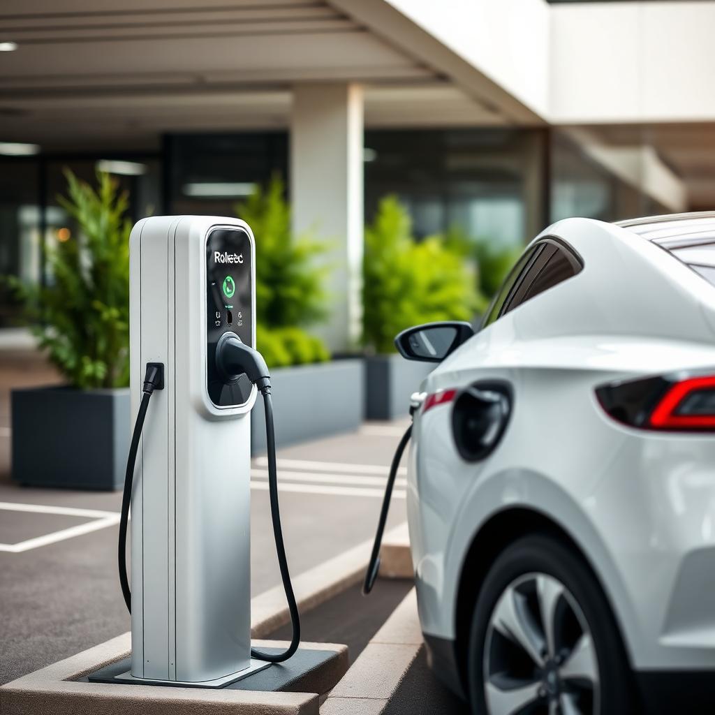 Workplace EV charging pedestal at a UK business